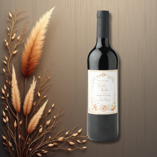 Etiqueta Para Botella De Vino elegante etiqueta de Boda floral de color beige rú