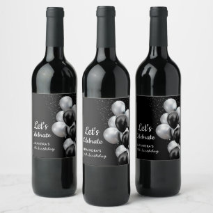 Etiqueta Para Botella De Vino Elegante etiqueta de vino con globos gris negro Ch