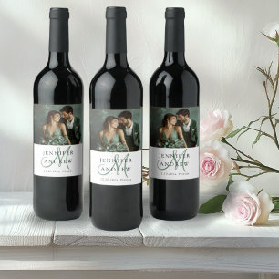 Etiqueta Para Botella De Vino Elegante Etiqueta de Vino de Boda con Foto y Monog