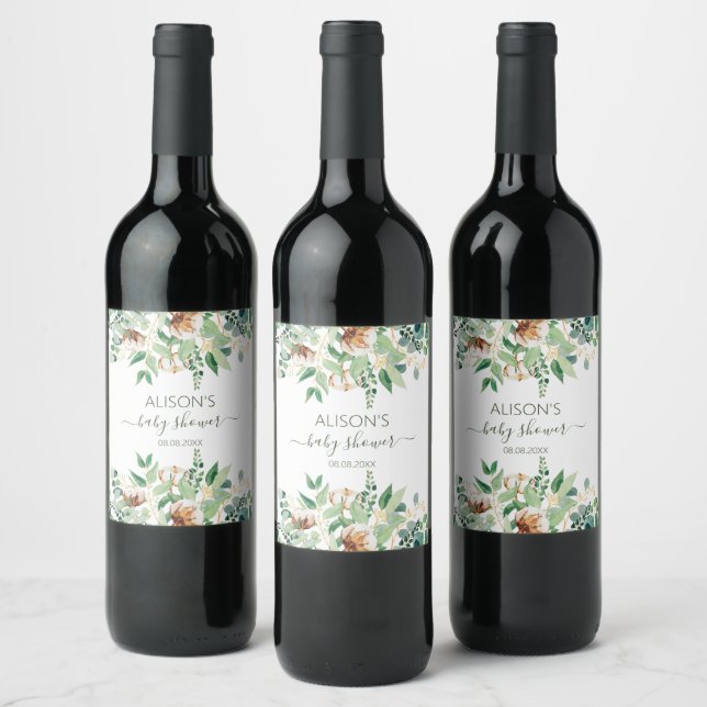 Etiqueta Para Botella De Vino Elegante Eucalyptus Greenery Baby Shower (Botellas)