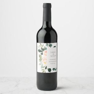 Etiqueta Para Botella De Vino Elegante Eucalyptus Rosa Rubor Boda rosa