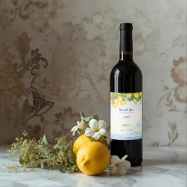 Etiqueta Para Botella De Vino Elegante Favor de Agradecimiento de Boda de Limón