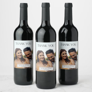 Etiqueta Para Botella De Vino Elegante Favor de Boda de Foto de Agradecimiento