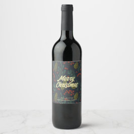 Etiqueta Para Botella De Vino Elegante Feliz Navidad Invierno Botánico