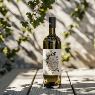 Etiqueta Para Botella De Vino Elegante fiesta botánica rústica de boda