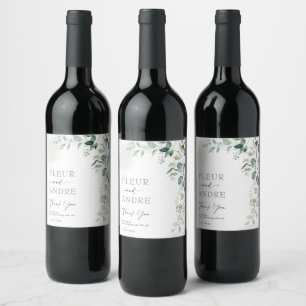 Etiqueta Para Botella De Vino Elegante fiesta de bodas de eucalipto verde