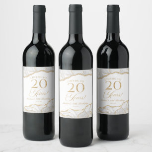 Etiqueta Para Botella De Vino Elegante Fiesta de Cumpleaños 20 en Oro Blanco Aga