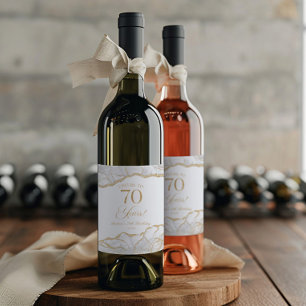 Etiqueta Para Botella De Vino Elegante Fiesta de Cumpleaños 70 en Agata Oro Blan