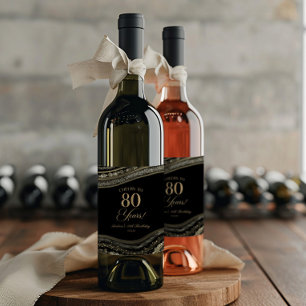Etiqueta Para Botella De Vino Elegante Fiesta de Cumpleaños 80 con Ágata Negra y