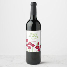 Etiqueta Para Botella De Vino Elegante fiesta de cumpleaños de flor silvestre de