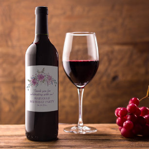 Etiqueta Para Botella De Vino Elegante fiesta de cumpleaños floral de acuarela p
