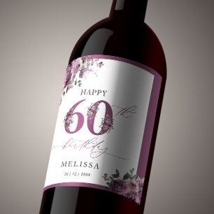 Etiqueta Para Botella De Vino Elegante fiesta de cumpleaños número 60 de Floral