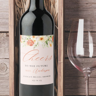 Etiqueta Para Botella De Vino Elegante Fiesta de Despedida de Soltera con Flor d