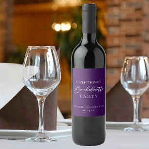 Etiqueta Para Botella De Vino Elegante Fiesta de Despedida Minimalista Morada