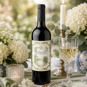Etiqueta Para Botella De Vino Elegante finca de jardín junto al lago floral