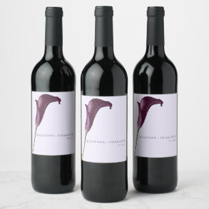Etiqueta Para Botella De Vino Elegante Flor de Lirio de Calla Púrpura Boda