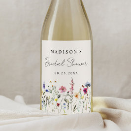 Etiqueta Para Botella De Vino Elegante Flor Silvestre Meadow Cream Bridal Shower