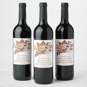 Etiqueta Para Botella De Vino Elegante Floral Acuarela Otoño