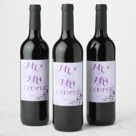 Etiqueta Para Botella De Vino Elegante Floral Acuarela Púrpura