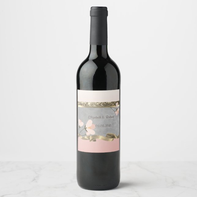 Etiqueta Para Botella De Vino Elegante floral de Moda (Anverso)