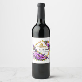 Etiqueta Para Botella De Vino Elegante Floral de Oro 5 Años de Aniversario