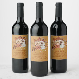 Etiqueta Para Botella De Vino Elegante Floral Dorado Acuarela Otoño