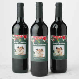 Etiqueta Para Botella De Vino Elegante Floral Familiar Foto Navidad