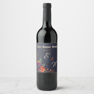 Etiqueta Para Botella De Vino Elegante floral gótico minimal monograma boda