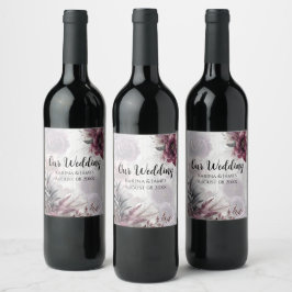 Etiqueta Para Botella De Vino Elegante floral morado, rosa y burdeos