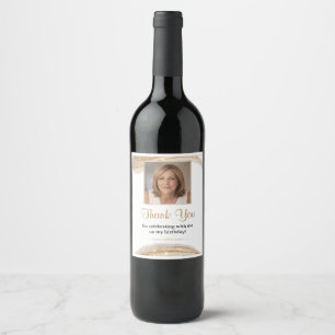 Etiqueta Para Botella De Vino Elegante Foto con Brillo Dorado Gracias Cumpleaños