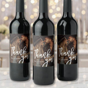 Etiqueta Para Botella De Vino Elegante Foto de Agradecimiento Boda