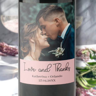 Etiqueta Para Botella De Vino Elegante Foto de Boda Rosa Sonrosado Amor y Agrade