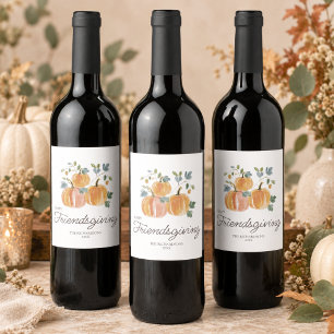 Etiqueta Para Botella De Vino Elegante Friendsgiving de Calabaza