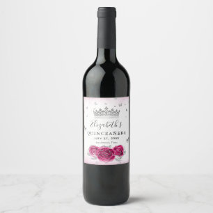 Etiqueta Para Botella De Vino Elegante Fuchsia y papel de pergamino de la corona