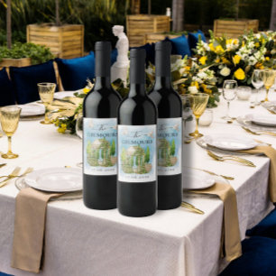 Etiqueta Para Botella De Vino Elegante Gazebo palomas florales Boda Lujo