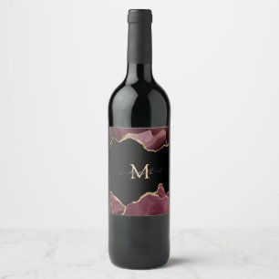 Etiqueta Para Botella De Vino Elegante Glitter Dorado Burgundy Ágata con Estilo