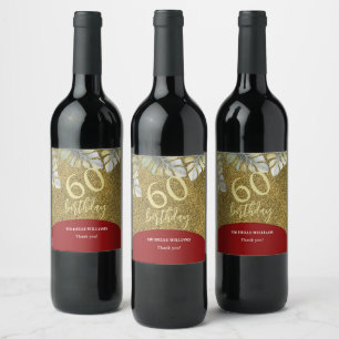 Etiqueta Para Botella De Vino Elegante Glitter Dorado Palma Caligrafía Cumpleaño