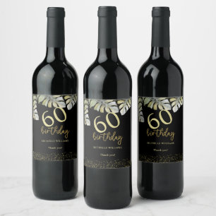 Etiqueta Para Botella De Vino Elegante Glitter Oro Palma Caligrafía Cumpleaños
