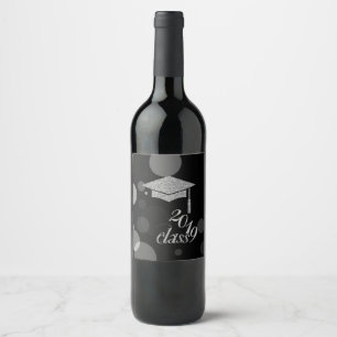 Etiqueta Para Botella De Vino Elegante Gorro de Graduación con Brillo Plateado, 