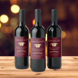 Etiqueta Para Botella De Vino Elegante Grad Cap Burgundy Gold Graduation Party