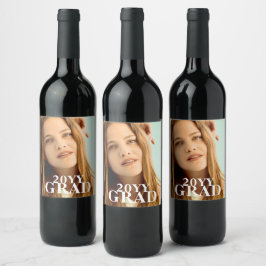 Etiqueta Para Botella De Vino Elegante Grad Photo Date Graduación Script sencill