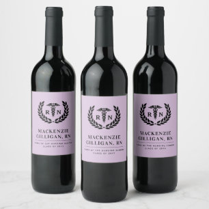 Etiqueta Para Botella De Vino Elegante graduación de la escuela de Enfermería RN