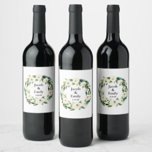 Etiqueta Para Botella De Vino Elegante Greenery Nombres Personalizados Fecha Bod