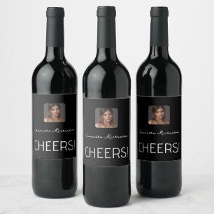 Etiqueta Para Botella De Vino Elegante guión de nombre de foto personalizado en 