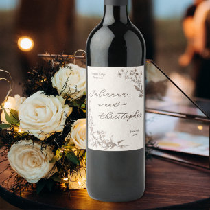 Etiqueta Para Botella De Vino Elegante guión rústico de flores silvestres