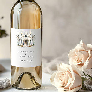 Etiqueta Para Botella De Vino Elegante Iglesia de color de agua Venue Manor Boda
