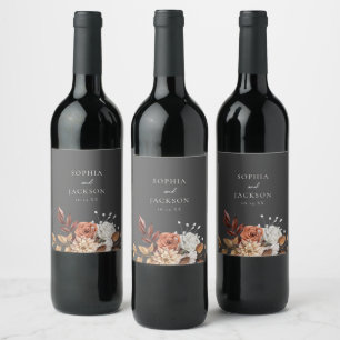 Etiqueta Para Botella De Vino Elegante invierno de otoño favorece la boda floral