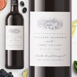Etiqueta Para Botella De Vino Elegante invitación a la boda de Ilustracion de Vi