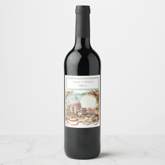 Etiqueta Para Botella De Vino Elegante invitación de boda italiana (Anverso)