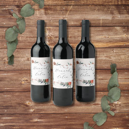 Etiqueta Para Botella De Vino Elegante Jardín Botánico Marsala Peach